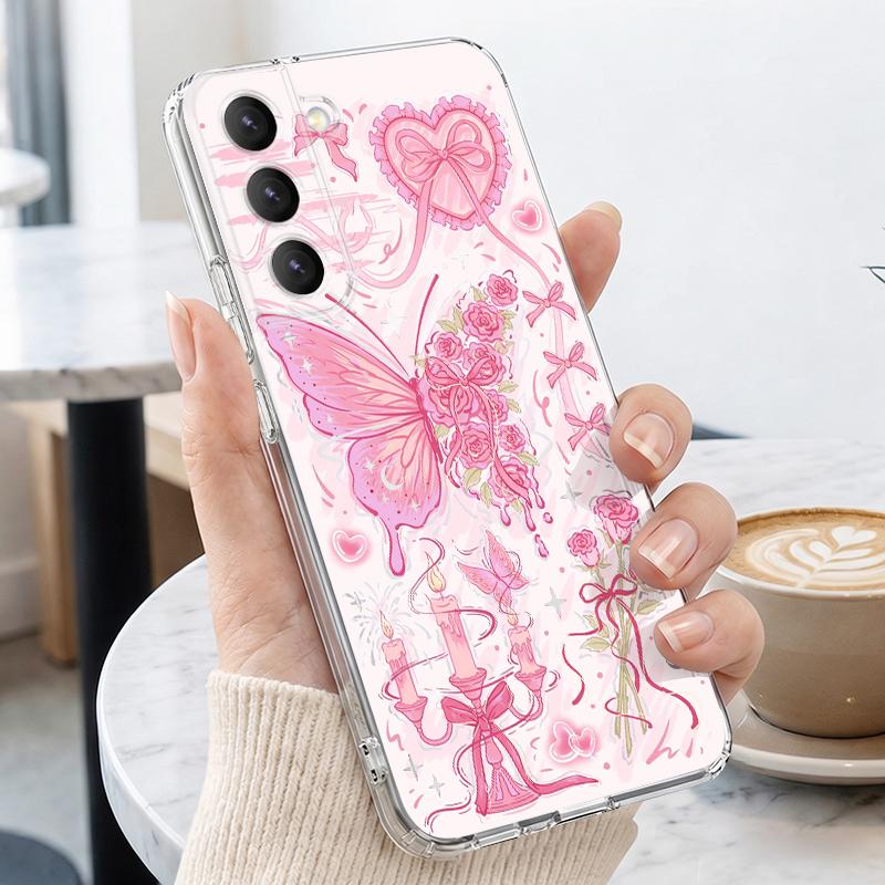 Красочный чехол-бабочка для Samsung S26 Ultra S25 FE S24 S23 S22 Plus S21 A15 A25 A35 A55 A16 A26 A36 A56 A17 A37 A57 5G Прозрачный мягкий чехол из ТПУ