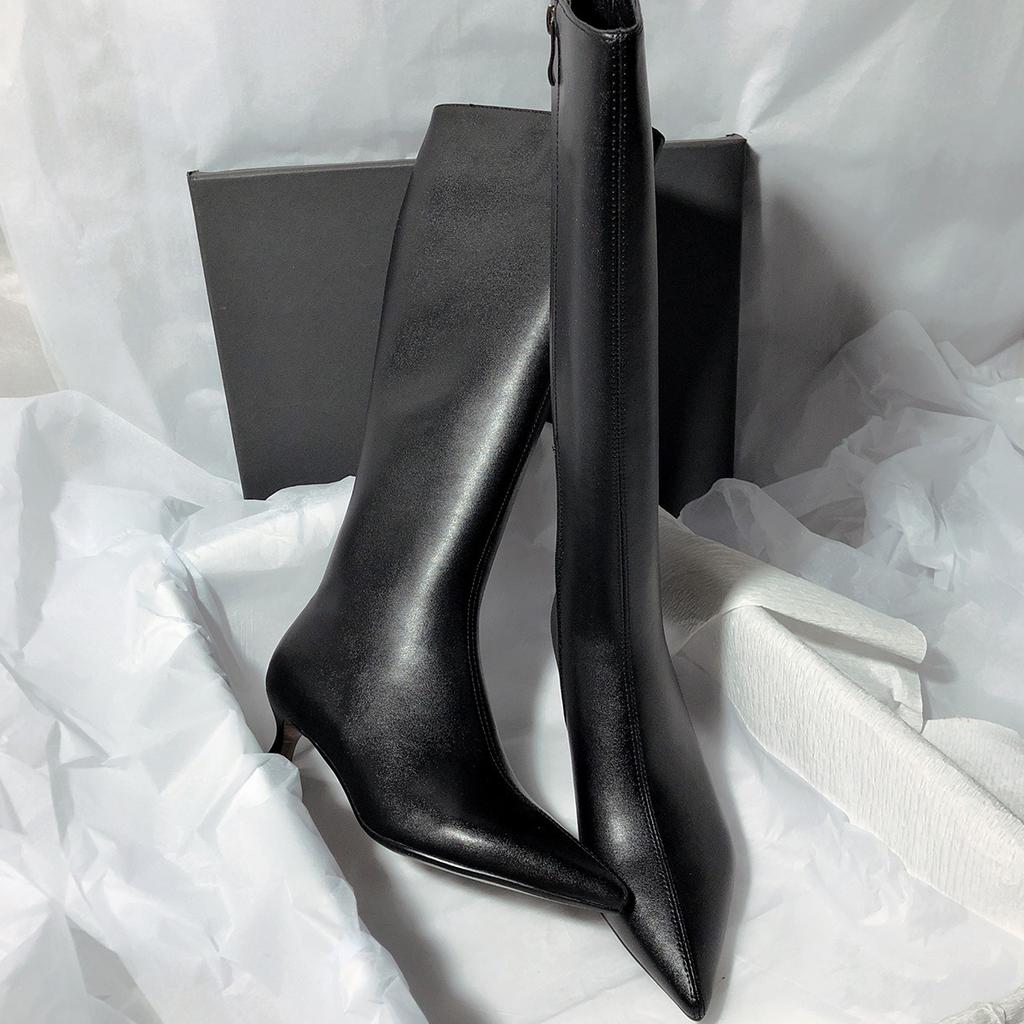 2024 заостренные, но до колена сапоги рыцарь корейская версия тонкий каблук темперамент высокие сапоги с боковой молнией