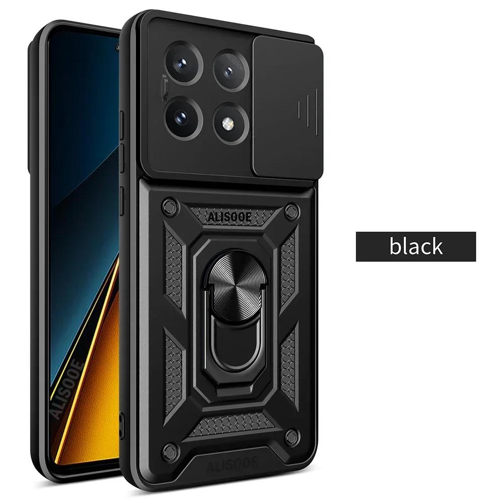 Capa For POCO X6 Pro 5G Case Armor Slide Camera Lens Protection Back Cover for Xiaomi POCO X6 Pro 5G Ring Stand Shockproof Funda