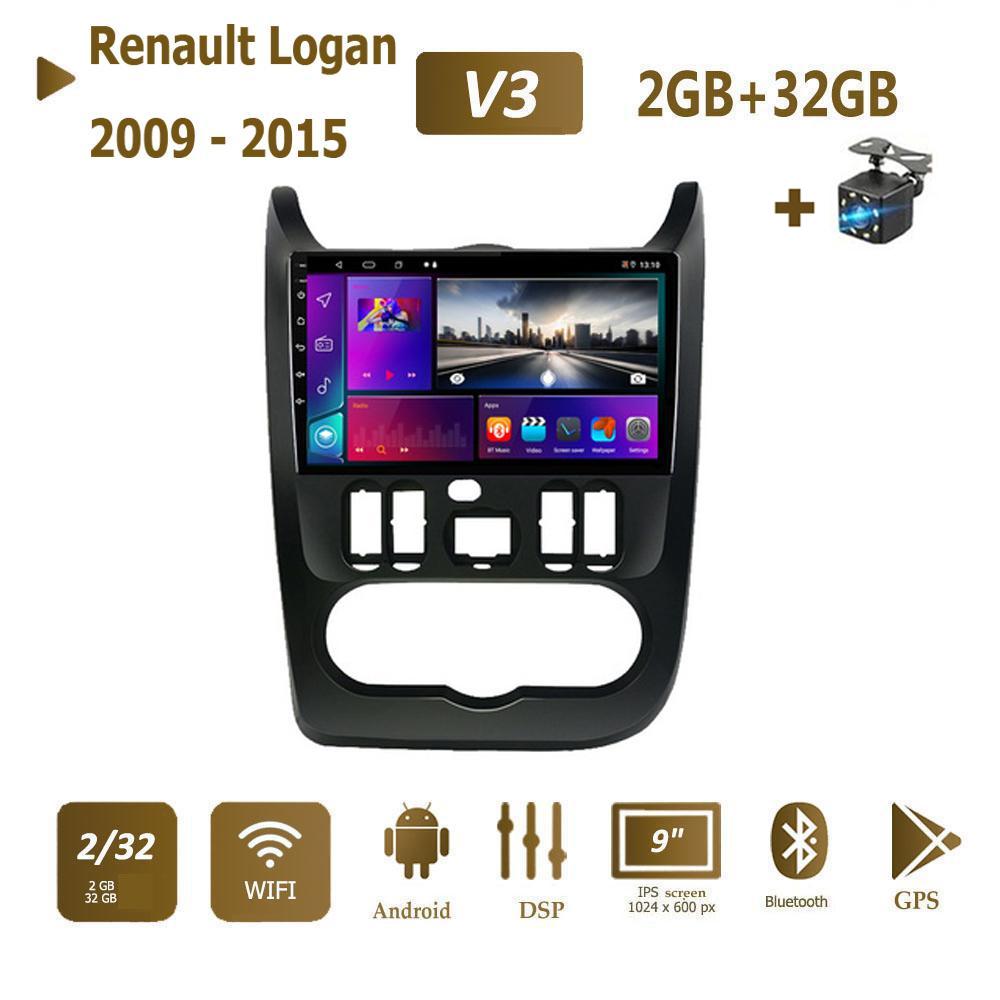 Автомобильное мультимедийное авторадио с Android 2 Din для Renault Logan 1 Sandero Dacia Duster 2009-2015, мультимедийная GPS-навигация Carplay, 2 + 32 ГБ