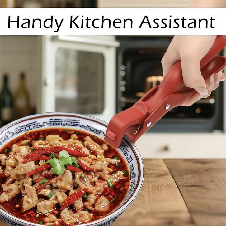 Multi-Purpose Anti-Scald Tool for Bowls, Plates, Pans, Serving as Holder, 2 Counts Hot Plate Gripper, Clip in Kitchen Red & Green.
