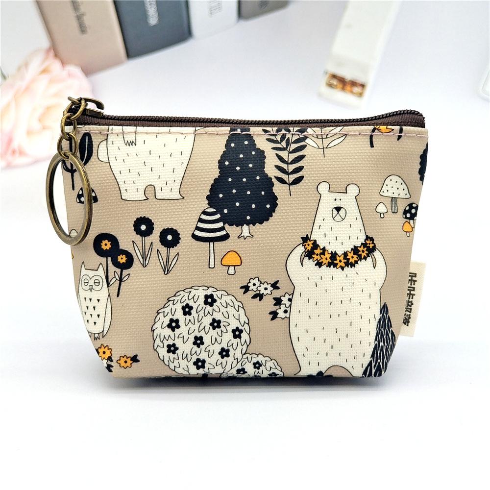 Women Polyester Waterproof Cartoon Print Keychain Wallet Small Organizer Pouch Ladies Money Bag Coin Purse for Children Girl Boy