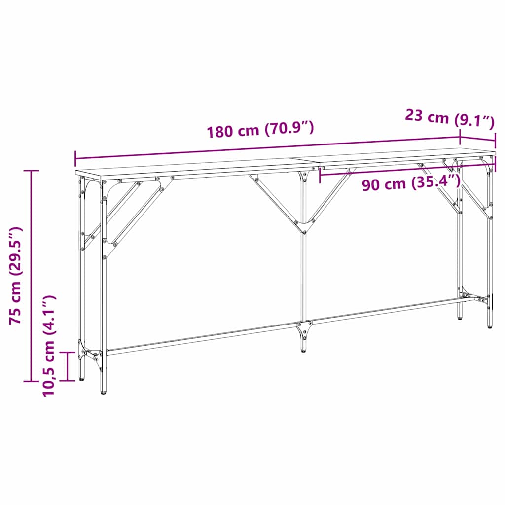 Консольный стол под черный дуб 180 x 23 x 75 см