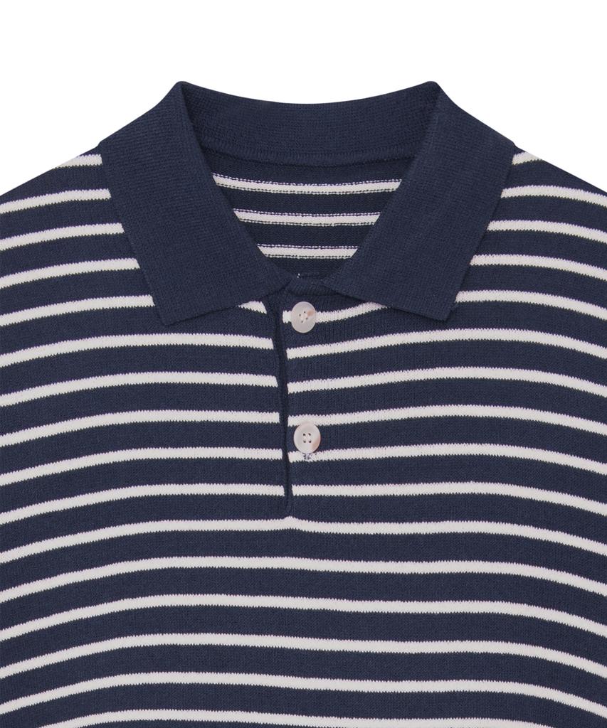 IRONYPORNO WHITELINE 86-Iro358 Color Stripe Button Collar Short Sleeve Knit Navy