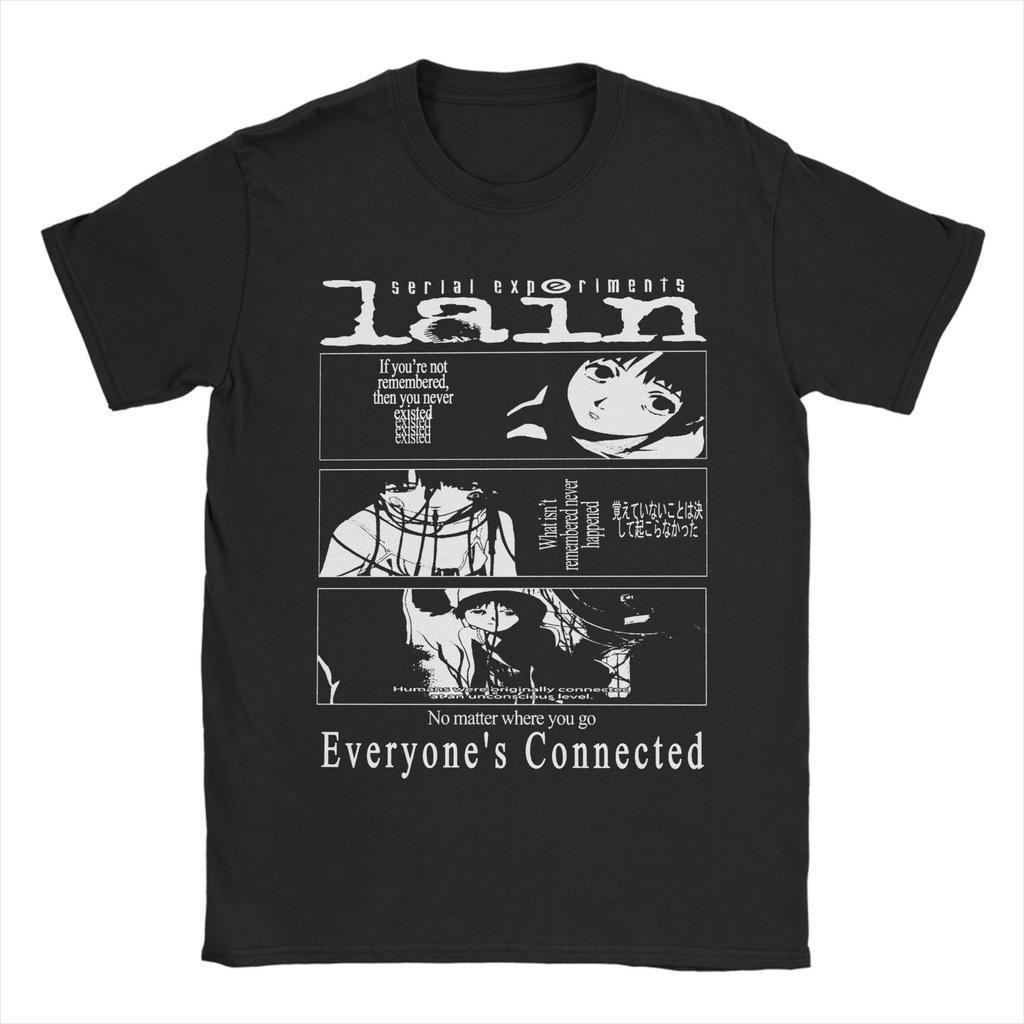 Men Women Serial Experiments Lain Anime Shirt 100% Cotton Print Tee Shirts Lain Lwakura Cartoon Top Clothing