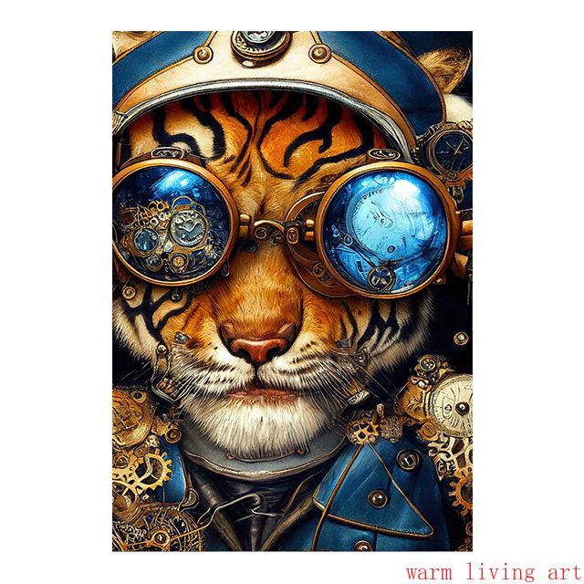 Retro Steampunk Cat Wolf Astronaut Rabbit Poster Art Canvas Painting Funny Animal Tiger Gorilla Poster Living Room Home Decor