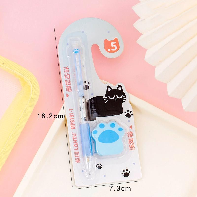 Кавайный набор механических карандашей с лапками кошки и ластиков, мультяшные автоматические карандаши 0,5 мм, школьные принадлежности для детей, канцелярские товары для студентов