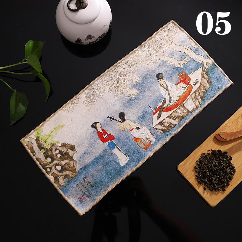 Chinese Super Absorbent High-end Tea Set Accessories Painted Thick Tea Towel