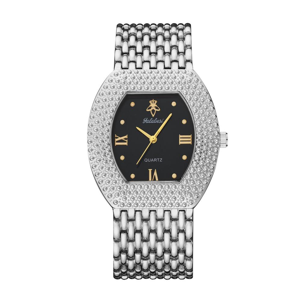 Classic Gold Plated Women's Watch Roman Numeral Dial Oval Shape Textured Bezel Alloy Band Business Casual Wristwatch