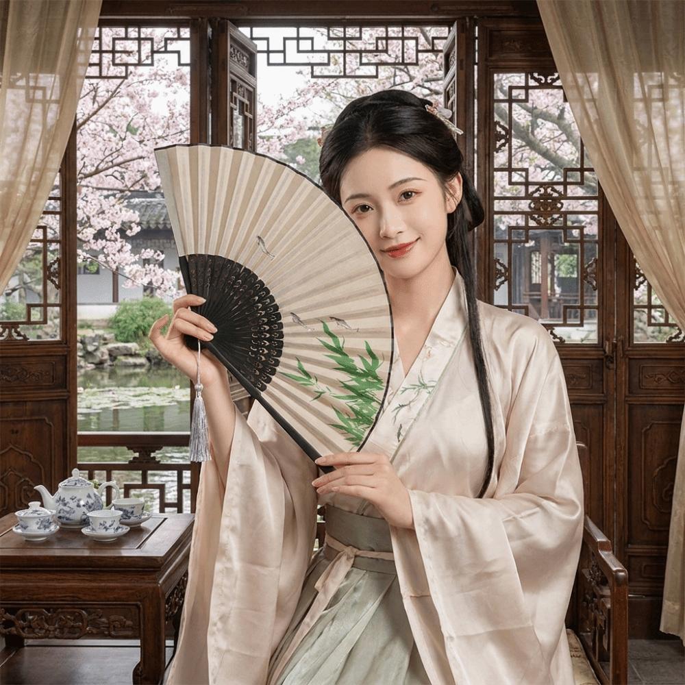 7-Inch Ancient Style Folding Fan Classical Crane Handheld Fan Dance Fan Home Decoration