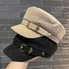 Hat Women's Spring and Autumn European and American Leather Chain Cap Flat Top Hat Fashion Versatile Autumn British Painter Equestrian Hat