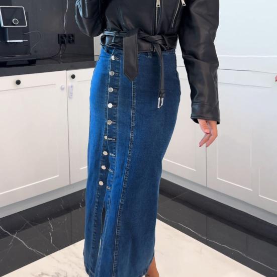 Женская джинсовая юбка с высокой талией, планкой на пуговицах, однотонная юбка миди с неровным разрезом, юбка длиной до середины икры