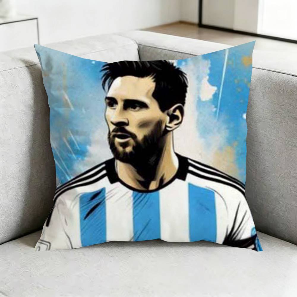 Qversion Cartoon LionelL Messi Pillow Case Square DoubleSided Sofa Cushion Cover Bedroom Bedside Pillow Gift