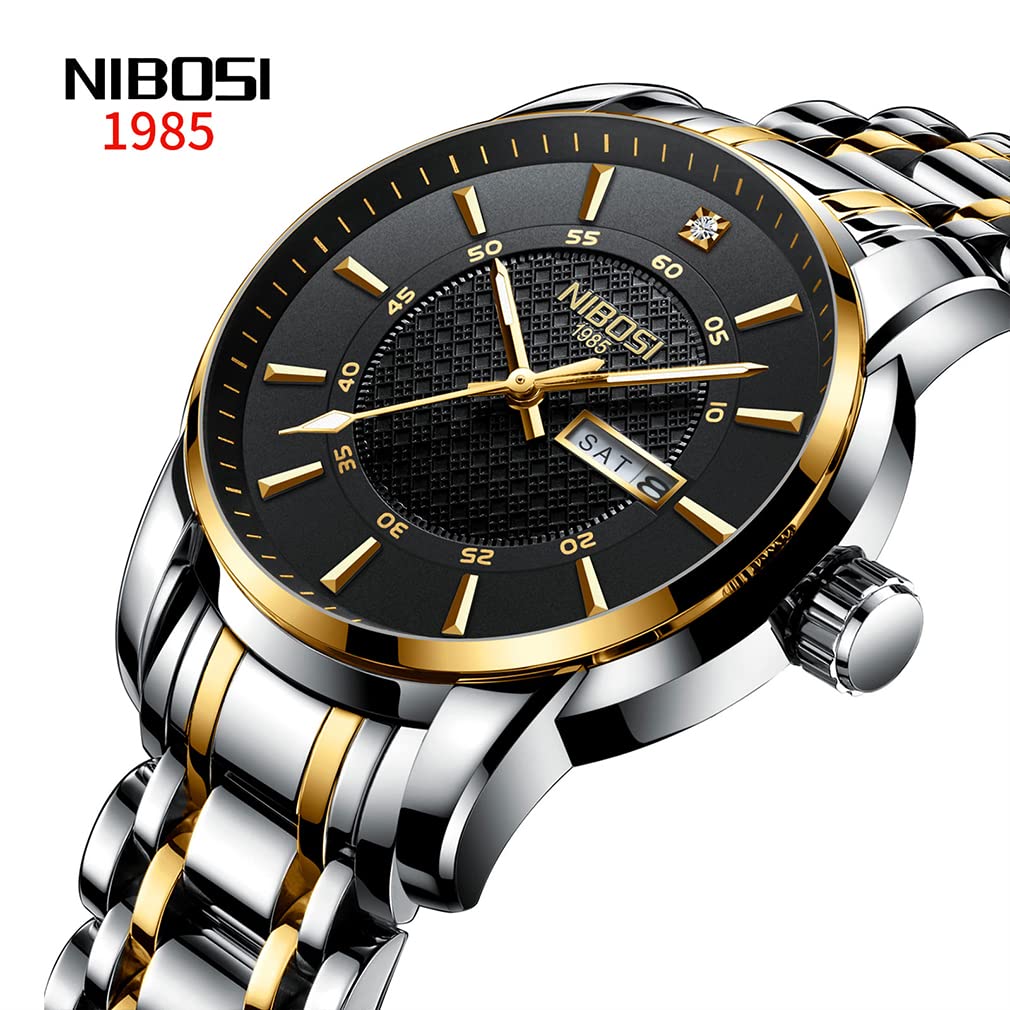 Часы NIBOSI Business Arm Watch, водонепроницаемые, аналоговые, стильные, с металлическим ремешком, классические, из нержавеющей стали, повседневные, с текущей датой, с днем недели, флуоресцентные