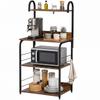 4 Tier Baker S Rack Microwave Stand With 4 Hooks Kitchen Storage Unit For Spices Pots And Pans Rustic Brown