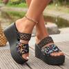 Casual Basic High Heel Women Sandals for Women 2024 New Hot Sale Summer Wedges Heel Ladies Shoes Solid Glitter Women's Sandals