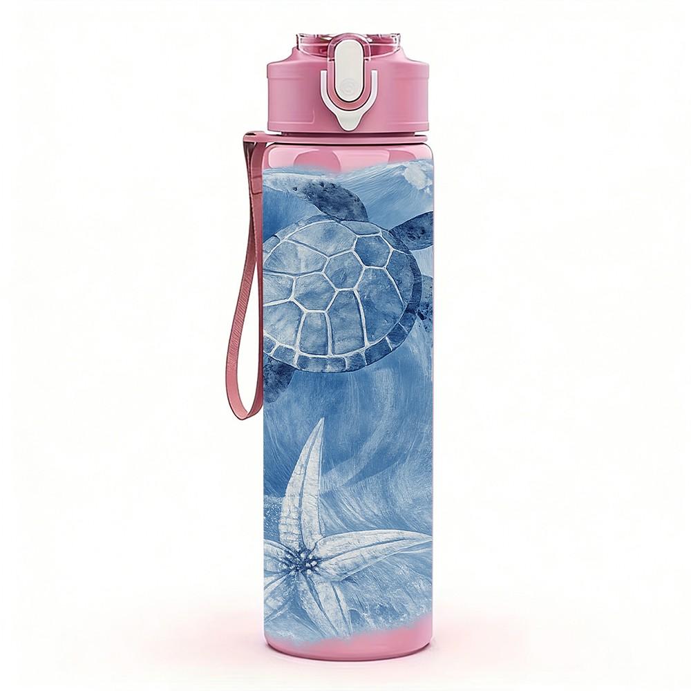 1PC Ocean Turtle Shell Watercolor Print 750ml Color Plastic Sports Water Bottle Leakproof Flip Straw Lid Suitable for Sports Office Home Use