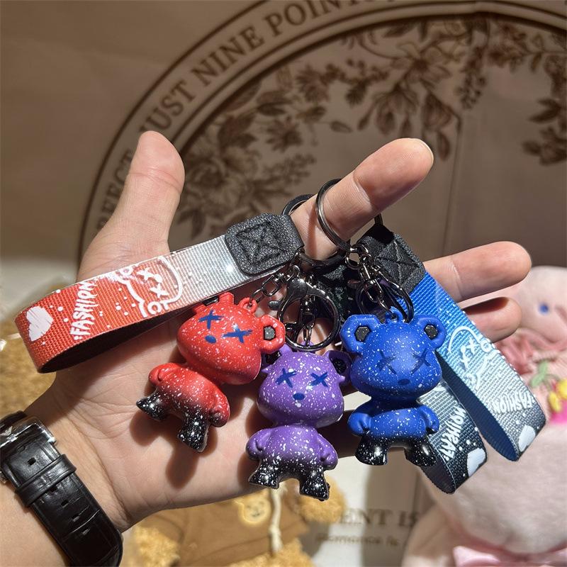 Internet Celebrity Violent Bear Creative Cartoon Gradient Figure Chameleon Bear Key Chain Car Accessories Couple Bag Pendant