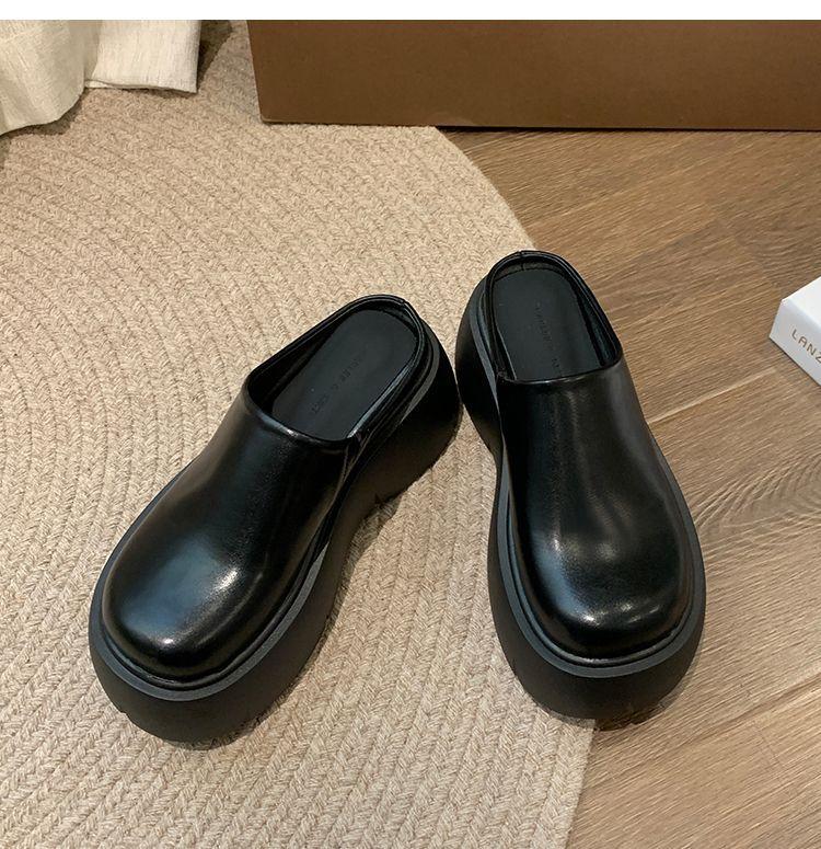 Модные шлепанцы на толстой подошве с увеличением высоты для женщин, весенне-осенние, для ношения на улице, на высоком каблуке, с закрытым носком, полушлепанцы, повседневные, коричневые, черные, мюли, шлепки