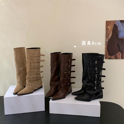 2025 осень и зима ветрозащитные штаны сапоги, но сапоги до колена детские длинные сапоги пряжка ремня толстый каблук рыцарские сапоги ковбойские сапоги