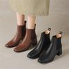 Fashion New Autumn Winter Cow Leather Women Boot Fashion Short Boots Square Toe Chunky Heel Boots for Women Large Size High Heels