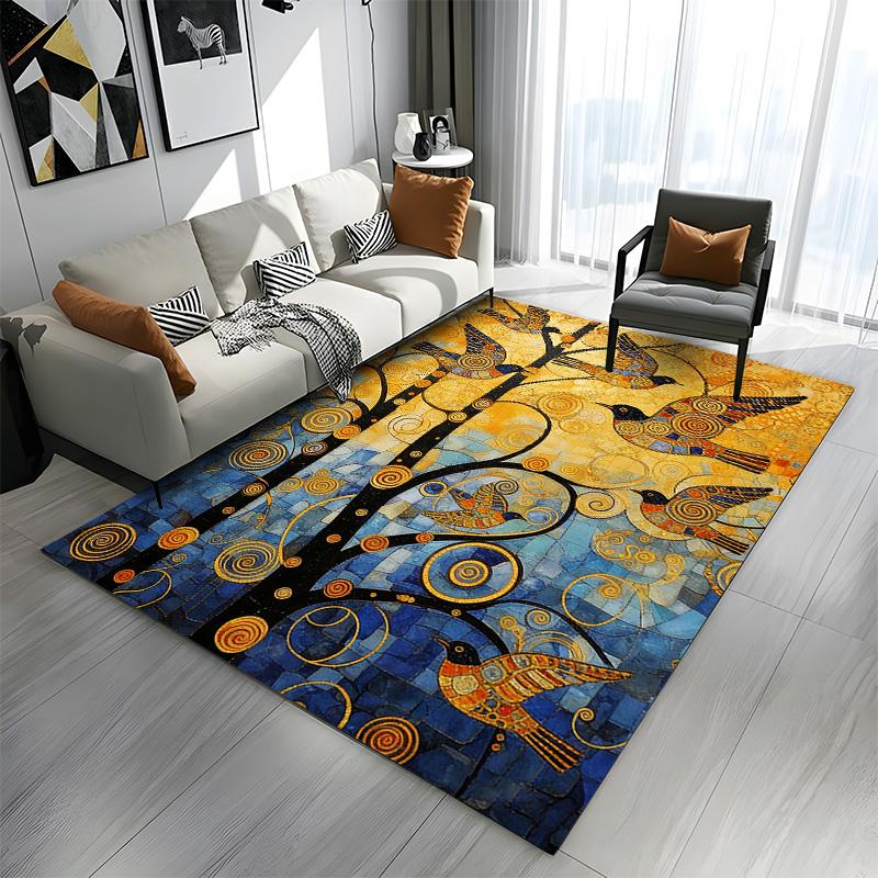 Colorful Birds and Trees in Mosaic Style Patterned carpet a non slip rug suitable for all seasons and any setting, gift