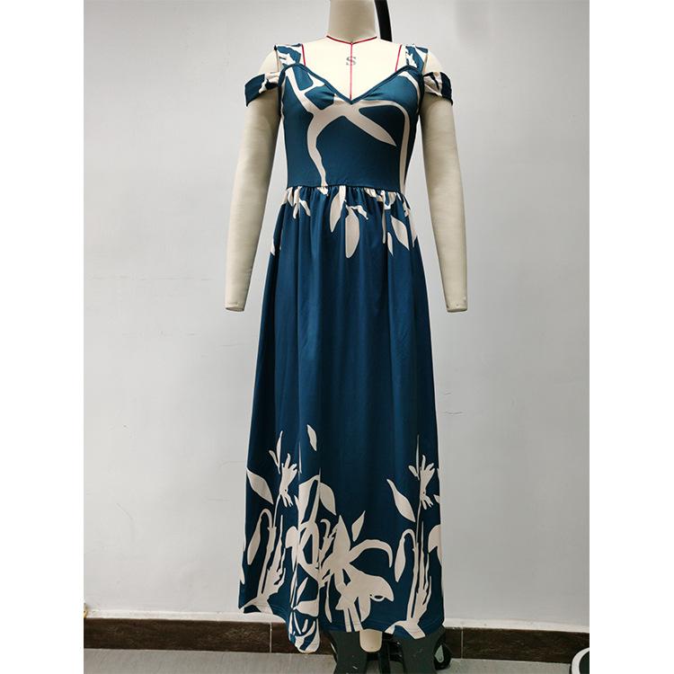 Летнее платье макси с V-образным вырезом, принтом, открытыми плечами, высоким разрезом, элегантное длинное вечернее сексуальное платье для вечеринки