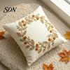 Hidden Zipper Cushion Covers Autumn Wreath Cover, Thanksgiving Throw Pillow Leaf Embroidery Soft Cases Case for Sofa Couch Farmhouse Home Decor,