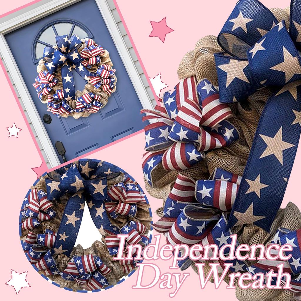 Patriotic Burlaps And American Flag Ribbon Wreath For Julys Front Door Wreath