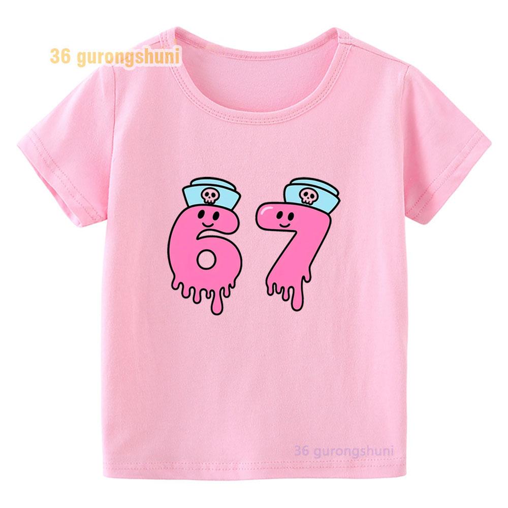 Kid pink Tshirt For girl 67 t shirts Clothes children clothing summer Tshirt 6 7 print Graphic top Tee Kawaii Baby Short Sleeve