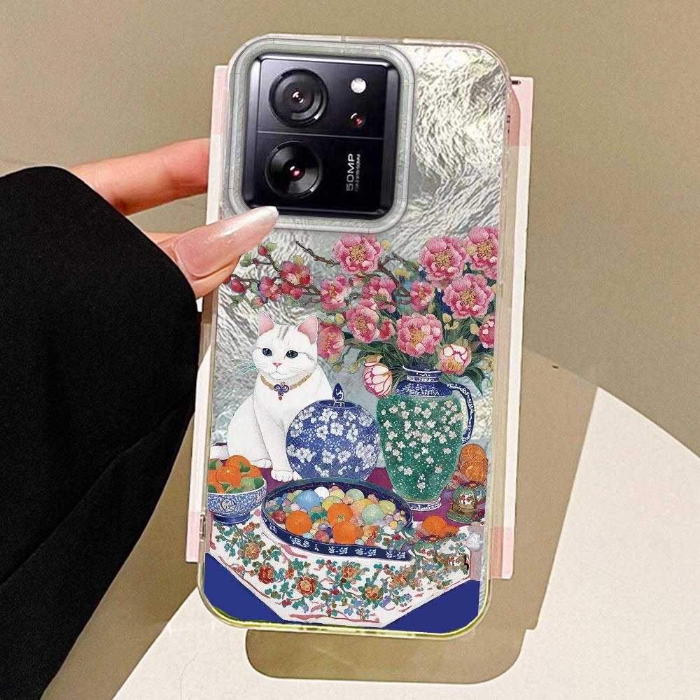 Retro Purple Cat Flower Women Phone Case for Xiaomi 13T 14T 11 Lite Poco X5 M6 Pro X6 X7 X3 Pro NFC C75 C71 C65 C61 M5S Cover