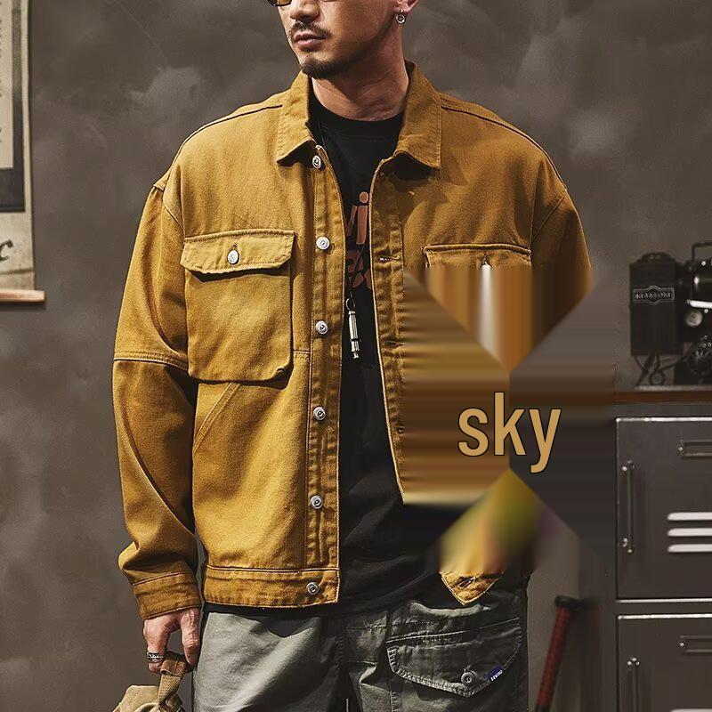 Men's Retro Heavyweight Denim Hunting Workwear Jacket - Loose Fit for Spring and Autumn