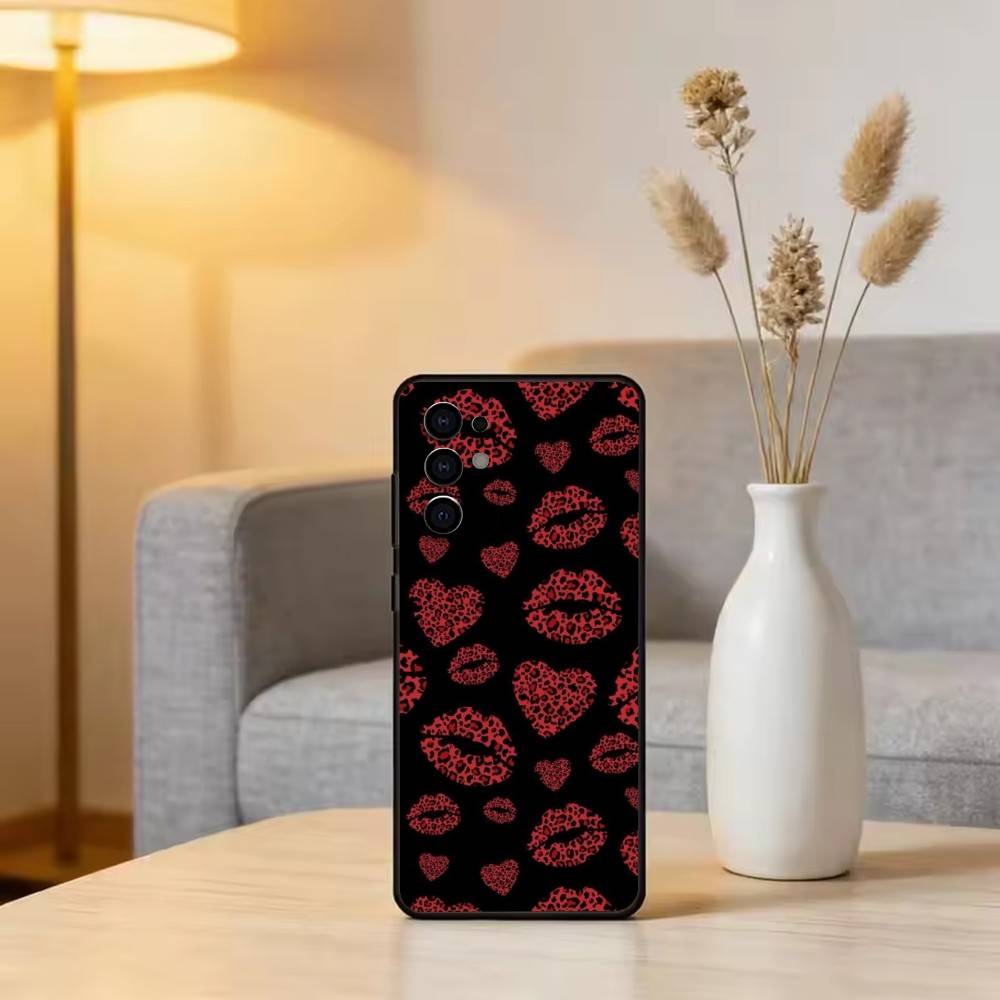 Чехол для телефона с принтом губ для Samsung S25, S24, S21, S22, S23, S30, Ultra, S20, Plus, Fe, Lite, Note, 10, Черный чехол