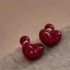 Серьги-пусеты в виде сердца вишни, двусторонние, бургунди, игла из стерлингового серебра 925 пробы, винтажный стиль, тренд 2024