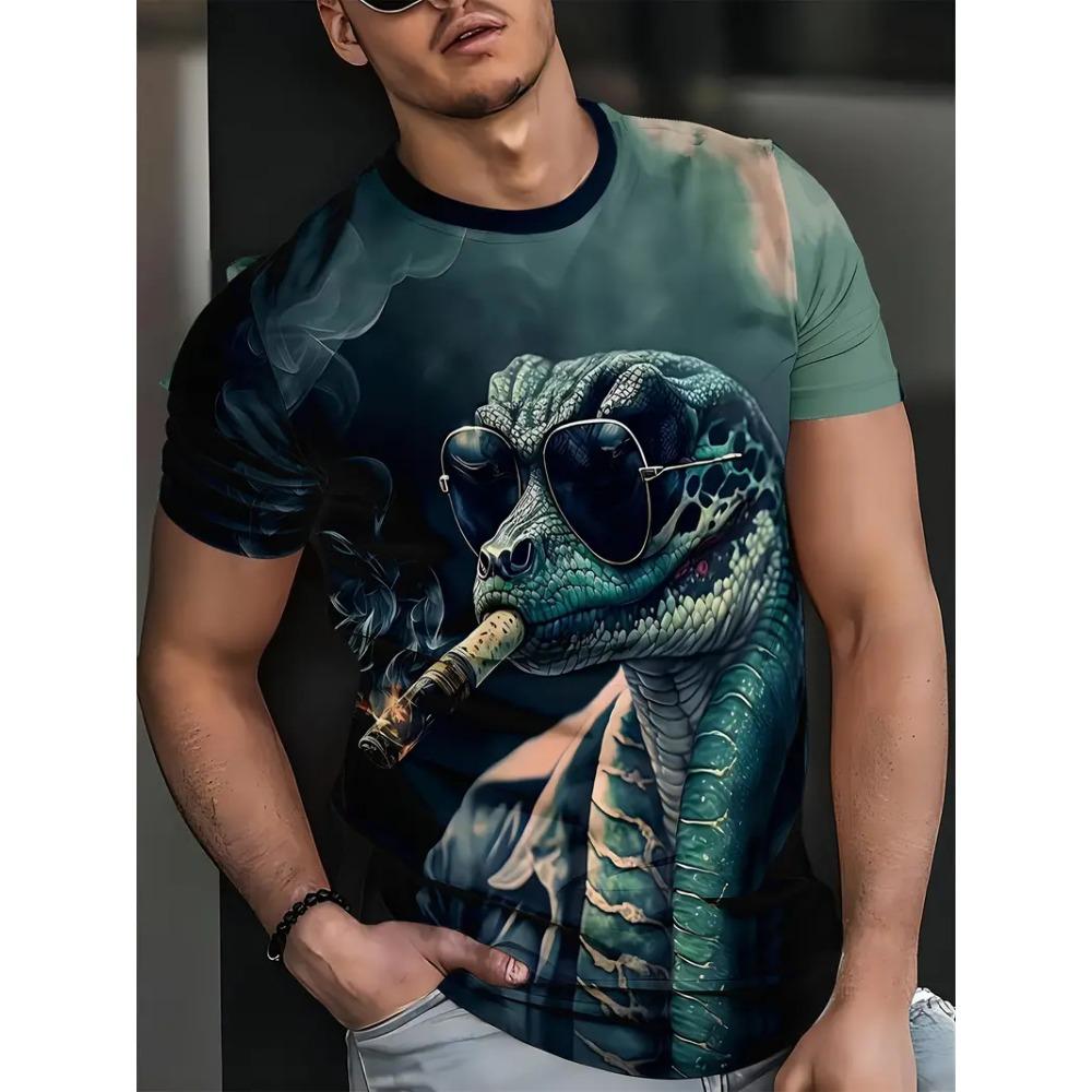 Fashion 3D Snake Printed T Shirt For Men Funny Animal Pattern Oversized T-shirt Summer Hip Hop Trend Clothing Casual O-neck Tops