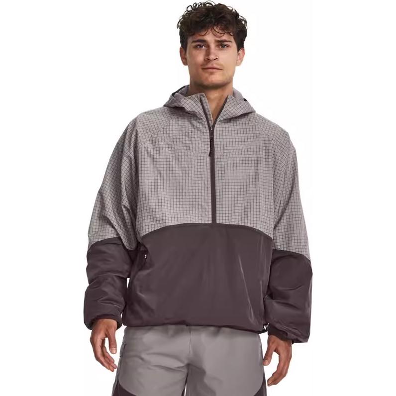 Under Armour Мужская тканая толстовка с капюшоном Rush Colorblock с полумолнией для тренировок, спортивная одежда, серая 1379678-294