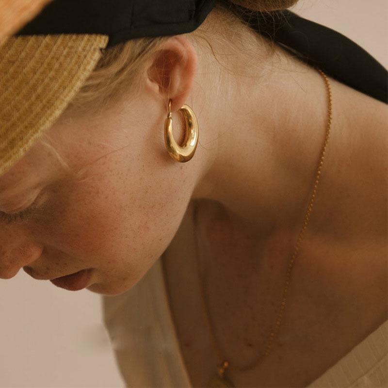 Элегантные французские винтажные овальные серьги-кольца из позолоченного серебра