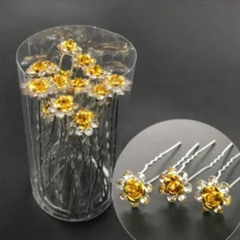 20pcs/set Women U-shaped Hair Fork Pin Crystal Rose Flower Hairclips Rhinestone Hair Stick Wedding Bridal Jewelry Headwear Gift
