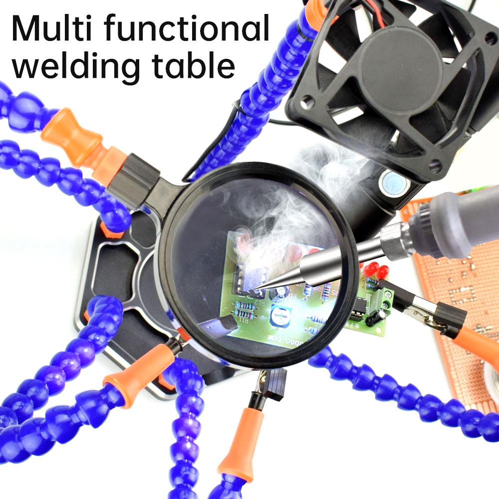 Настольная паяльная станция с зажимом, 3-кратным USB-увеличителем и вентилятором, 6 гибких держателей для пайки печатных плат, сварочный ремонт, инструмент третьей руки