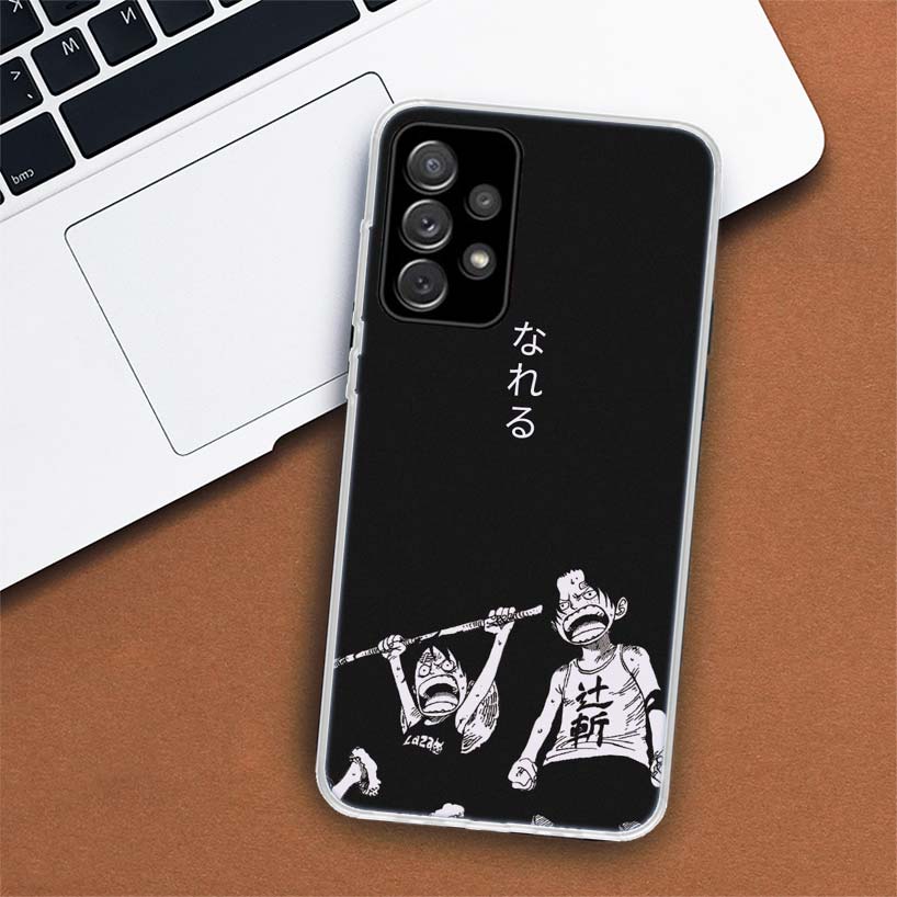 One Piece Black Art Crtoon Phone Case For Samsung Galaxy A53 A52 A73 A72 A12 5G A13 A22 A23 A32 A33 A02S A03S A42 A43 A50S Coque