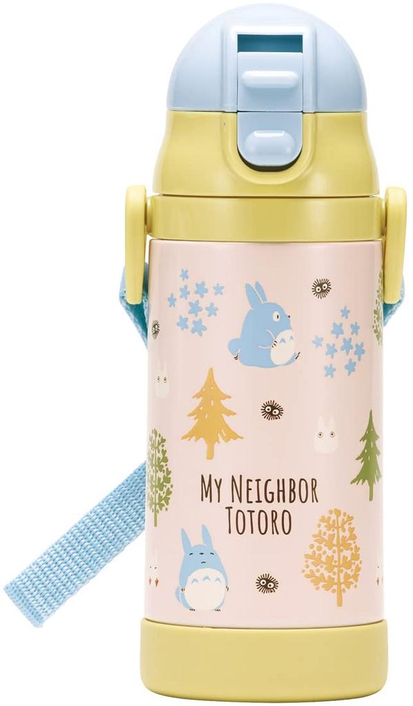 Skater 2-Way Stainless Steel Water Bottle with Two-Handle Handles and Straw, 350ml, Baby Mug, Ghibli Totoro Forest Design, STWM3N-A