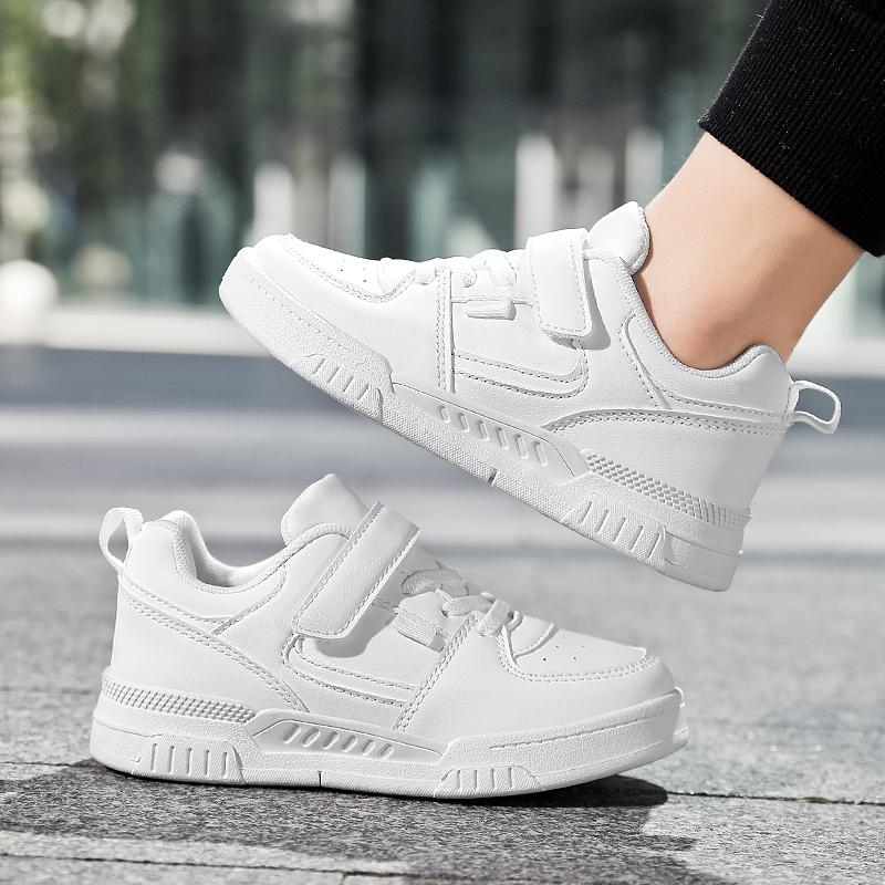 Детская мода Тренд Липучка Толстая подошва Повседневная обувь для скейтборда Уличная повседневная спортивная обувь Белая обувь