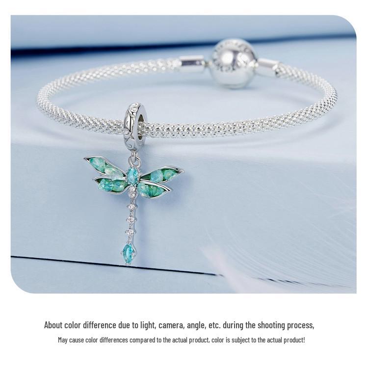 Avle Изысканный кулон в виде стрекозы: Серебро 925 пробы, Платиновое покрытие, DIY бижутерия из бусин.