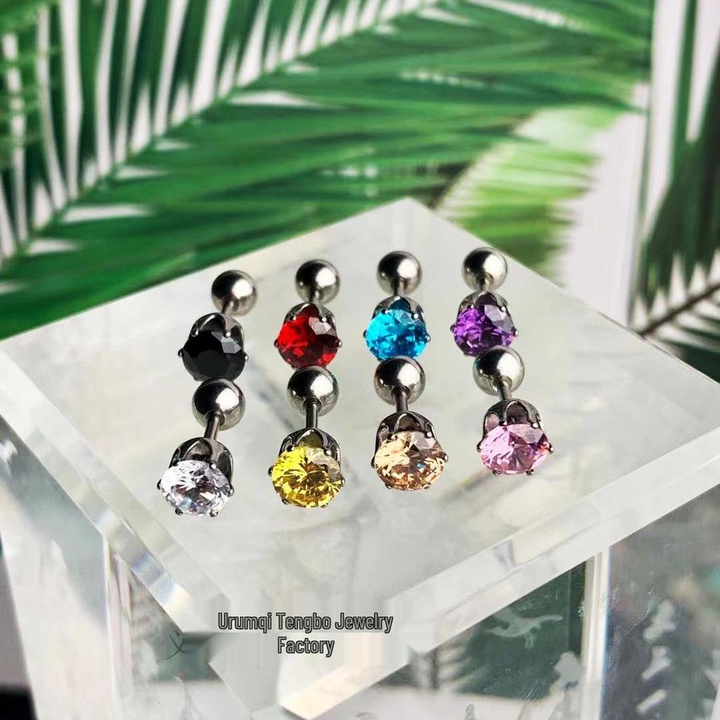 Minimalist Unisex Six-Prong Round Threaded Cubic Zirconia Cartilage Stud Earrings