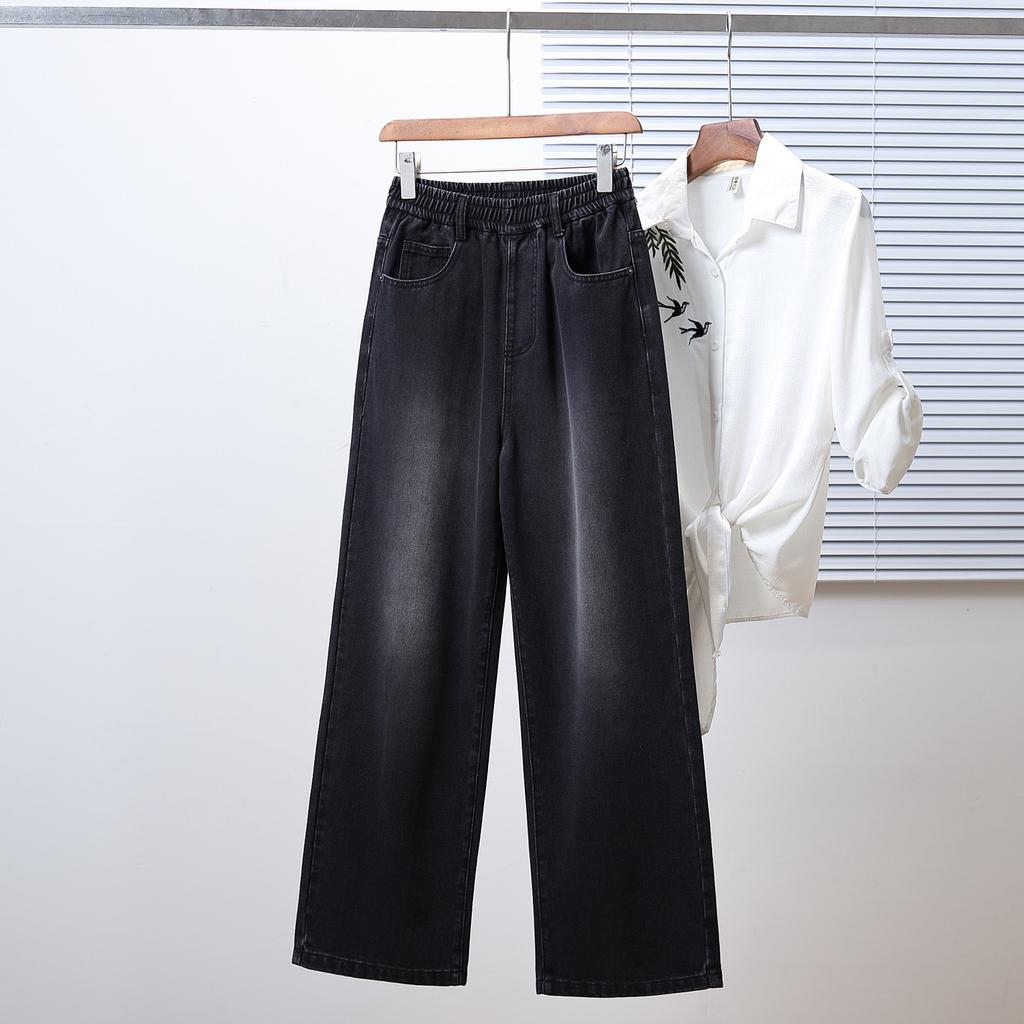 Dimanaf 2025 Большой размер Осень Женские джинсы Брюки Деним Женский Эластичный Базовый Черный С высокой посадкой Оверсайз Мода Новые брюки 5XL