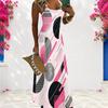 Women Plus Size Scoop Neck Strappy Sleeveless Geometric Printed A Line Long Dress