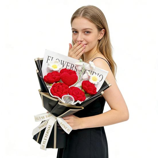 Искусственные цветы Ручная работа Вязаный крючком букет цветов Мягкая хлопковая пряжа Не требует ухода Сердце Роза Цветок Искусственный цветок Свадьбы Юбилеи Домашний декор