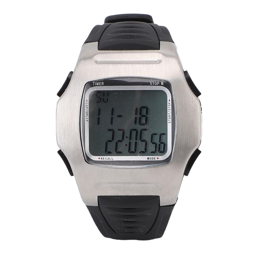 Футбольный Судейский Часы Цифровые Спортивные Наручные Часы Секундомер Таймер Будильник Нержавеющая Сталь Серебристый Корпус Черный Ремень