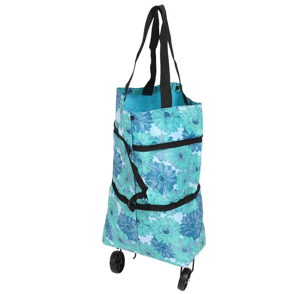 Collapsible Trolley Bags Folding Shopping Bag Canvas Multifunctional Grocery Bag with Wheel for