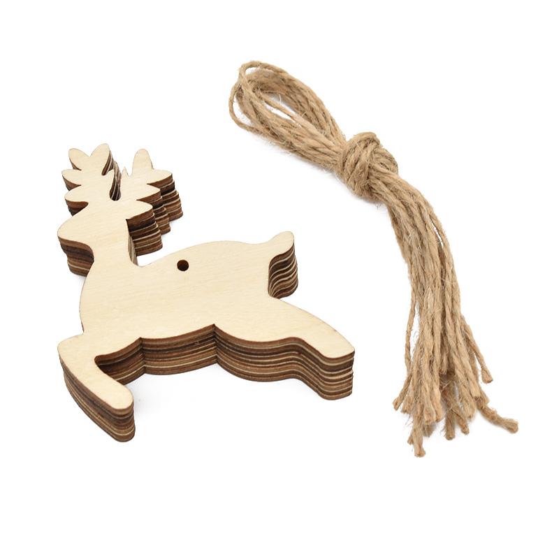 10Pcs Christmas Wooden Round Baubles Tags Christmas Tree Hanging Balls Decoration Kids DIY Craft Ornaments Navidad New Year 2024